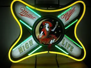 Fashion New Handcraft Miller High Life Real Glass Beer Bar Display Neon Light Signs 19x15
