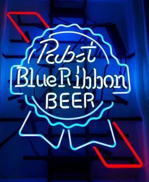 Fashion New Handcraft Pabst Blue Ribbon Real Glass Beer Bar Display Neon Light Signs 24x20