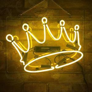 Neon Signs Yellow Crown Real Glass Party Pub Bedroom Hotel Decor Or For Gift 14x9