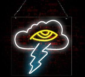 Neon Signs Lightning Cloud Real Glass Beer Bar Pub Store Party Homeroom Wall Decor 14x9