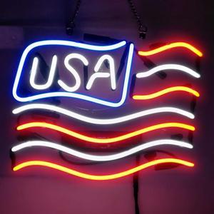 Neon Signs USA Flag Beer Bar Pub Store Party Homeroom Wall Decor 14x9