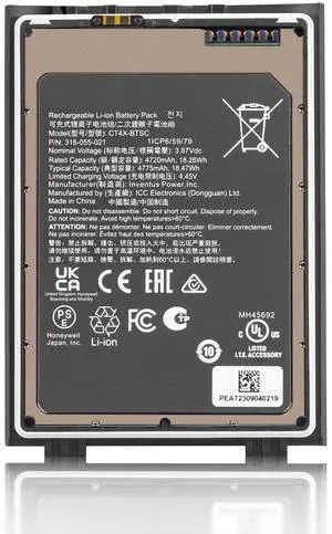 CT4X-BTSC Battery 4775mAh for CT45/CT47 for Honeywell Barcode Scanner - P/N: 318-055-021 - Replacement Li-ion Power Pack
