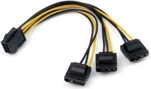 2pcs PCIe 6pin Female to 3 Molex IDE 4pin Female Graphic Card Power Supply Cable