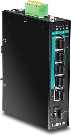 TRENDnet 6-Port Hardened Industrial Gigabit PoE+ Layer 2 Managed DIN-Rail Switch, IP30 Rated, 120 W Power Budget, CLI, HTTP, SNMP, QoS, Lifetime Protection, TI-PG541i