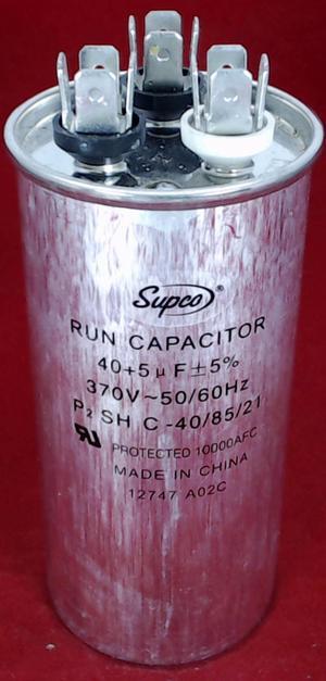 Dual Run Capacitor, Round, 40 + 5 Mfd., 370 Volt, CD40+5X370R