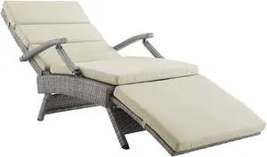Envisage Chaise Outdoor Patio Wicker Rattan Lounge Chair - Light Gray Beige Envisage Chaise Outdoor Patio Wicker Rattan Lounge Chair - Light Gray Beige