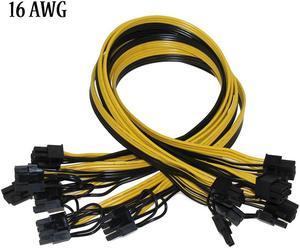 Misskit 6 Pcs 16AWG  6 Pin PCI-e To 8 Pin (6+2) PCI-e (Male To Male) GPU Power Cable 60cm/23.62" For Graphic Cards Mining HP Server Breakout Board
