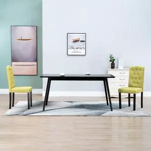 vidaXL Dining Chairs 2 Pcs Accent Side Chair with Solid Wood Legs Green Fabric
