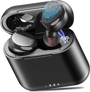 TOZO T6 True Wireless Earbuds Bluetooth Headphones Touch Control with Wireless Charging Case IPX8 Waterproof  Stereo Earphones in-Ear Built-in Mic Headset, Premium Deep Bass for Sport, Black
