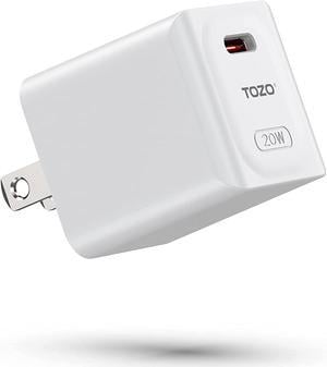 TOZO C1 USB C Charger 20W PD Power Adapter Fast Wall Charger, Ultra-Compact Type C Charger Compatible with iPhone 12/12 Pro/12 Pro Max/11,iPad Pro,Samsung Galaxy and More White(Cable not Included)