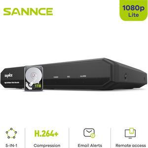 SANNCE 8 Channel 1080p Full HD 5-in-1 Hybrid Digital Video Recorder DVR Supports TVI AHD CVI CVBS Analog IP Security Cameras for 24/7 Security Surveillance,1TB Hard Drive