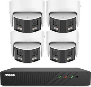 ANNKE H.265+ 8CH 6MP NVR PoE Security Camera System, 4PCS 6MP Dual-Lens 180°IP Camera, Smart Motion Detection, Remote Access, Panoramic infrared sound and light alarm AI, Human & Vehicle Detection