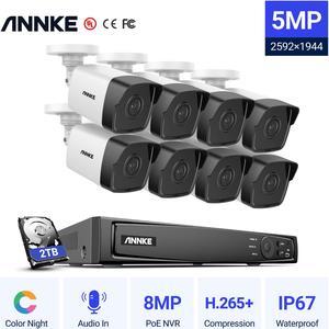 ANNKE Security 8 Channel 5MP H.265+ NVR IP Camera Network PoE Video & Audio Surveillance System (2TB HDD), Color Night Vision Security Cameras