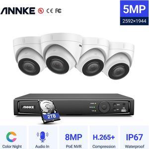 ANNKE 5MP PoE Turret Security Camera System 8CH 4K NVR Video Surveillance For Home Department 4 Cameras- 2TB HDD