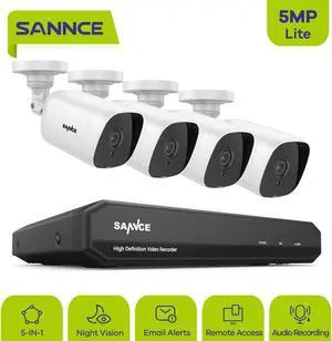 SANNCE 8CH 5MP Super HD Wired Security Camera System Supports TVI AHD CVI CVBS Analog IP Security Cameras for 24/7 Security Surveillance