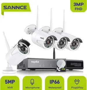 SANNCE 8CH Wireless IP Home Security Camera System with 3MP WiFi Cameras 100 ft Night Vision H.264+ Stream Remote Access & Smart Motion Alerts Built-in Mic AI Human Detection IP66 Waterproof-2TB