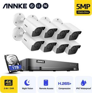 ANNKE CCTV Camera System 8CH Channel 4K Ultra HD 5-in-1 H.265+ DVR and 8x5MP HD Weatherproof Cameras,1TB Hard Drive