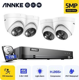 ANNKE CCTV Camera Systems 8 Channel 5MP Lite H.265+ DVR with 1 TB HDD and (4) 5MP Super HD Wired Add-on PIR Security Camera with White Visual Light Alarm, IP67 Waterproof