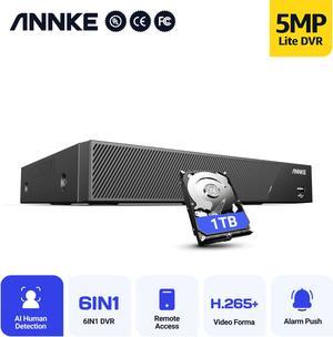 ANNKE 8 Channel 5MP 6-in-1 Hybrid Digital Video Recorder DVR Supports TVI/AHD/CVI/CVBS/XVI/IPC Security Cameras for 24/7 Security Surveillance,1TB Hard Drive