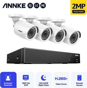 ANNKE Outdoor Indoor Home Security Camera System 8 Channel 6-in-1 DVR with 4pcs 1080P HD Weatherproof Cameras, Motion Alert, Remote Access