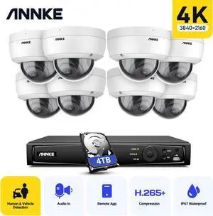 ANNKE 8CH 8MP 4K Ultra HD PoE IP Camera System with ONVIF H.265+ Coding NVR and 4K Wired HD Outdoor Indoor IP67 Weatherproof Dome Cameras,4TB Hard Drive