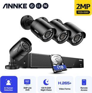 ANNKE 8 Channel CCTV Security Camera System 6-in-1 DVR with 4pcs 1080P HD Weatherproof Cameras, Motion Alert, Remote Access,1TB Hard Drive