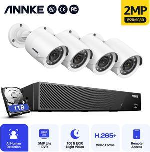ANNKE Outdoor Indoor Home Security Camera System 8 Channel 6-in-1 DVR with 4pcs 1080P HD Weatherproof Cameras, Motion Alert, Remote Access,1TB Hard Drive