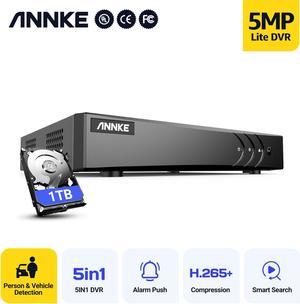 ANNKE 8-Channel 5MP Lite Hybrid 5-in-1 H.265+ Security Video DVR Recorder with 1TB Hard Drive, Supports 8CH Analog and 2CH IP Cameras for Home Security Camera System