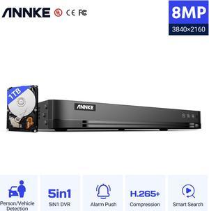 ANNKE 16 Channel H.265+ 8MP 4K Digital Video Recorder 5-in-1 Hybrid ONVIF DVR Supports TVI/AHD/CVI/CVBS/IP CCTV Security Camera with 24/7 Record Remote Access Motion Detection,1TB Included
