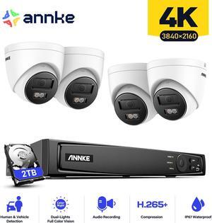 ANNKE H.265+ 4K 8CH PoE Outdoor Security Camera System, 12MP 8CH 2TB Hard Drive NVR with 4x 4K IP Turret Camera, Spotlights, AI Person/Vehicle Detection, IR Night Vision, Smart Dual Light