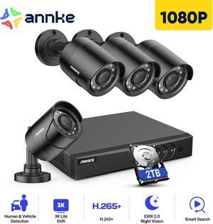 ANNKE 8CH H.265+ 3K Lite Surveillance Security Camera System with AI Human/Vehicle Detection, 4 x 1920TVL 2MP Wired CCTV IP66 Cameras for Indoor Outdoor Use, Remote Access, 2TB Hard Drive Included