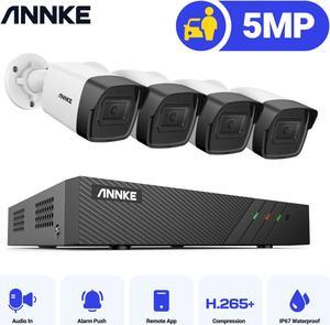 ANNKE H.265+ 8 Channel 4 Camera PoE Security System 6MP NVR with NO Hard Drive, 5MP Outdoor Bullet IP Camera, Color Night Vision, Built-in Mic & SD Card Slot, Smart Motion Detection, Works with Alex