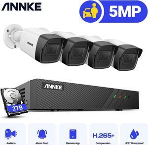 ANNKE H.265+ 8 Channel 4 Camera PoE Security System 6MP NVR with 2TB Hard Drive, 5MP Outdoor Bullet IP Camera, Color Night Vision, Built-in Mic & SD Card Slot, Smart Motion Detection, Works with Alex