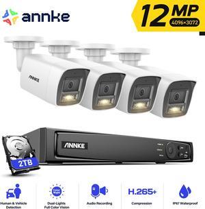 ANNKE 12MP PoE Security Camera System, 8 Channel NVR with 2TB HDD and 4 X 12 Megapixel UHD PoE White Surveillance IP Camera with Smart Dual Light, Human/Vehicle Detection, Color Night Vision