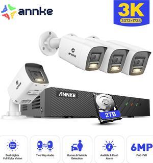 ANNKE 3K PoE H.265 Outdoor Surveillance System Kit, 4X3K  PoE Surveillance Cameras with AI Person Vehicle Detection, 8CH 6MP NVR Video with 2TB HDD for 24/7 Audio Recording, 100ft Color Night Vision