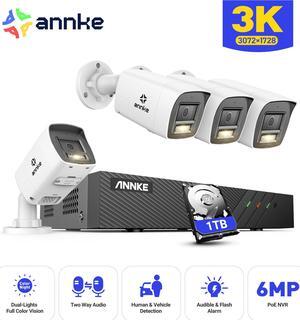 ANNKE 3K PoE H.265 Outdoor Security Camera System, 4X3K  PoE Home Surveillance Cameras with AI Person Vehicle Detection, 8CH 6MP NVR Video with 1TB HDD for 24/7 Audio Recording, 100ft Color Night Visi