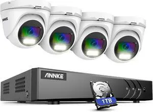 ANNKE 1080P H.265+ 8 Channel 4 Cameras Wired CCTV System, 4PCS Security Camera System with 2TB HDD, 3K AI DVR and 1080P Full-color Camera, Acme Color Night Vision, Remote Monitoring, IP66