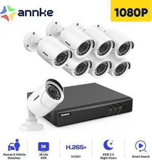 ANNKE 3K Lite Wired Security Camera System with AI Human/Vehicle Detection, H.265+ 8CH Surveillance DVR with NO Hard Drive and 8 x 1080p HD Outdoor CCTV Camera, 100 ft Night Vision, Remote Access