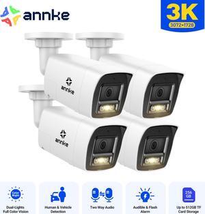 ANNKE 4PCS H.265+ 3K PoE Security IP Camera Two Way Audio Outdoor Color Night IP67 AI Motion, Smart Dual Light Bullet Cameras for Home Surveillance, IP67 Weatherproof, Human & Vehicle Detection