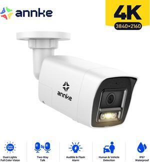 ANNKE HD 4K POE Outdoor Surveillance Security Camera Two Way Audio AI Color Night Outdoor IP Network, Bullet Cameras with 4mm Lens, Human&Vehicle Detection, Built-in Microphone, H.265+, Night Vision