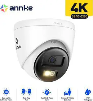 ANNKE 4K H.265+ POE Security IP Camera Two Way Audio Outdoor AI Color Night Vision IP67, Smart Dual Light, Turret Wired Cameras with 4mm Lens, Built-in Mic, Human/Vehicle Detection, IP67 Waterproof