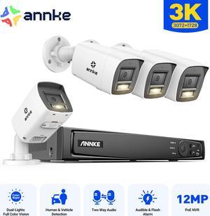 ANNKE 3K PoE Outdoor Security Camera System,  8CH 12MP NVR and 4pcs 5MP PoE Surveillance IP Bullet Camera with Smart Dual Light, Audible Alarm, Color Night Vision, IP67 Waterproof, NO HDD