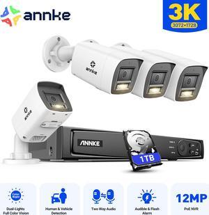 ANNKE 3K PoE Outdoor Security Camera System,  8CH 12MP NVR and 4pcs 5MP PoE Surveillance IP Bullet Camera with Smart Dual Light, Audible Alarm, Color Night Vision, IP67 Waterproof, 1TB HDD