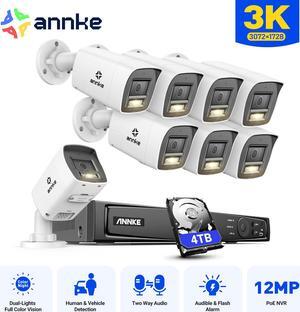 ANNKE H.265+ 3K PoE Outdoor Security Camera System,  16CH 12MP NVR and 8pcs 5MP PoE Surveillance IP Bullet Camera with Smart Dual Light, Audible Alarm, Color Night Vision, IP67 Waterproof, 4TB HDD
