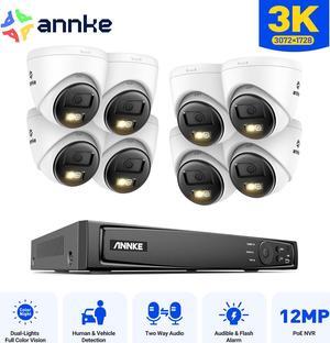 ANNKE H.265+ 3K POE Security Camera System, 16CH 12MP NVR and 8Pcs 3K Outdoor Turret Cameras, AI Human/Vehicle Detection, Smart Dual Light, Color Night Vision,  2.8mm Lens, Built-in Mic, IP67, NO HDD