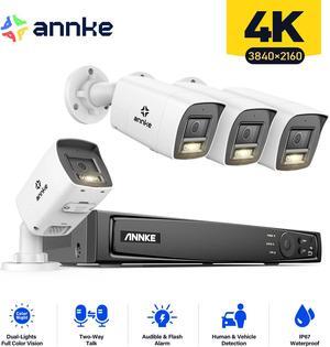 ANNKE 8CH H.265+ 4K Outdoor  PoE Security Camera System, 12MP NVR and 4X 8MP Outdoor Bullet IP Cam, Two Way Audio, 4mm Lens, IP67, Smart Dual Light, Built-in Mic, AI Human/Vehicle Detection, NO HDD