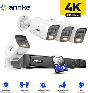 ANNKE 8CH H.265+ 4K Outdoor  PoE Security Camera System, 12MP NVR and 4X 8MP Outdoor Bullet IP Cam, Two Way Audio, 4mm Lens, IP67, Smart Dual Light, Built-in Mic, AI Human/Vehicle Detection, 1TB HDD