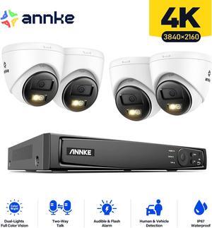 ANNKE 4K PoE Security Camera System with 2 Way Audio, 8CH 12MP H.265+ NVR and 4×4K IP Turret Cameras, IP67 Weatherproof, 100 FT EXIR Night Vision, Human and Vehicle Detection, 4mm Lents, NO HDD