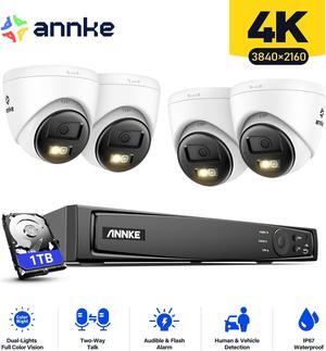 ANNKE 4K PoE Security Camera System with 2 Way Audio, 8CH 12MP H.265+ NVR and 4×4K IP Turret Cameras, IP67 Weatherproof, 100 FT EXIR Night Vision, Human and Vehicle Detection, 4mm Lents, 1TB HDD