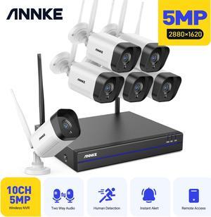 ANNKE H.265+ Wireless Security Camera System with Built In Microphone and Speaker, 8CH WIFI 3K NVR and 6Pcs 5MP Outdoor WiFi Cameras for Recording and Remote View, 100ft Night, NO HDD
